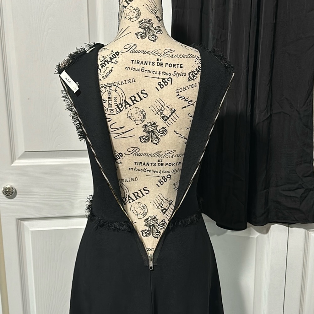 A.L.C Black A-LineFringe Trim Sleeveless Black Midi Dress - Picture 7 of 14